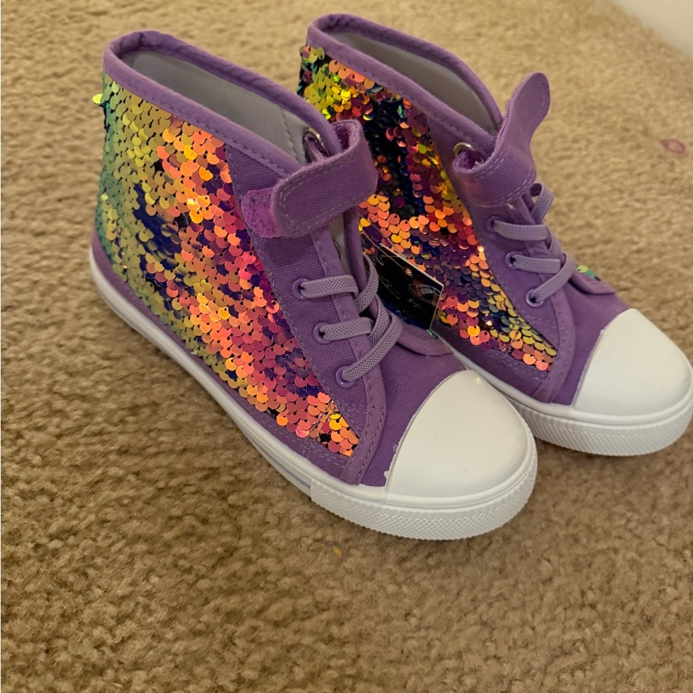 Kids Purple Sequin High-Top Sneakers